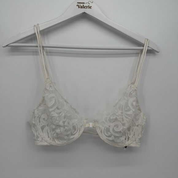 Christian Dior Intimates Vintage White Lace Sheer Bra Bralette Size 36C Coquette - Picture 1 of 11